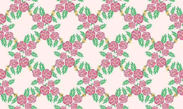 Vintage seamless rose floral pattern, with green leaves. — Stock Vector