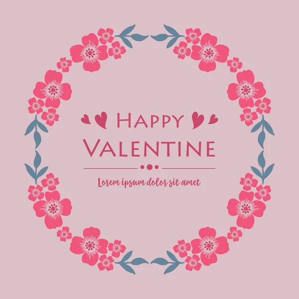 Lettering design of happy valentine, with texture wallpaper of leaf flower frame. Vector — Stock Vector
