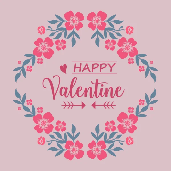 Greeting card lettering happy valentine, with vintage pink flower frame artwork. Vector — Stock Vector