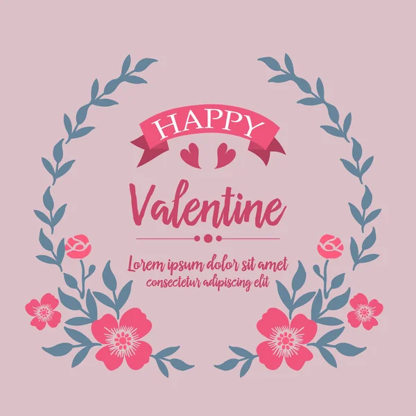 Handwritten text of happy valentine with plant element of leaf flower frame. Vector — Stock Vector
