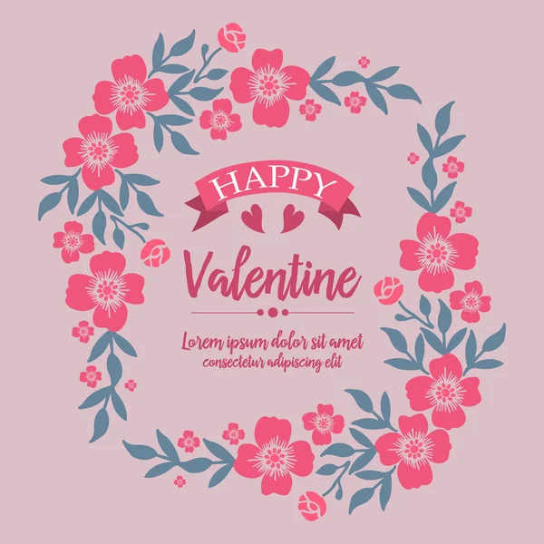 Greeting card lettering happy valentine, with vintage pink flower frame artwork. Vector — Stock Vector