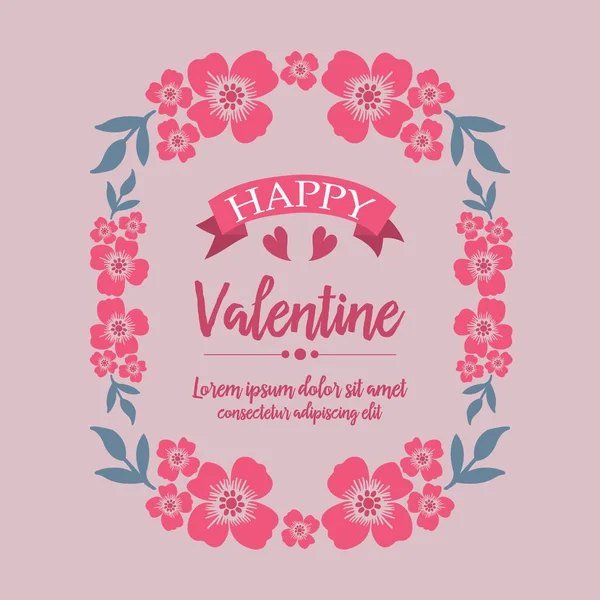 Schöne Karte glücklicher Valentinstag mit Pflanzentapete von Blatt Blumenrahmen. Vektor — Stockvektor