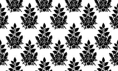 Soyut çiçek desenli arkaplan, beyaz arkaplanda siyah siluet.