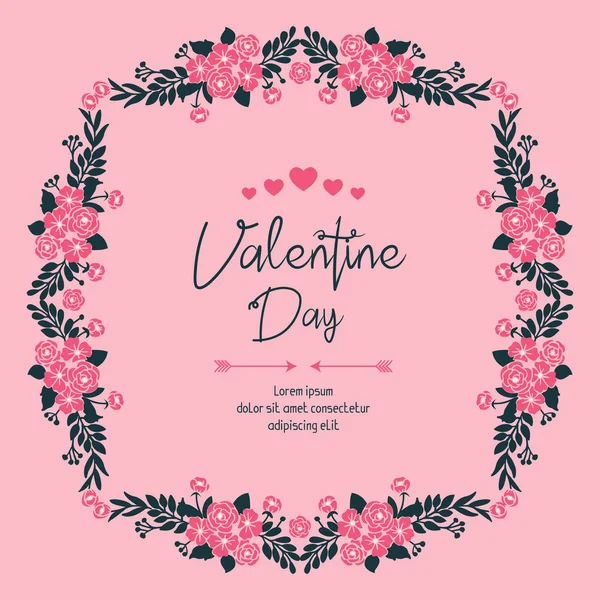 Karta Valentýna pozadí, s elegantní růžový květinový rám design. Vektor — Stockový vektor