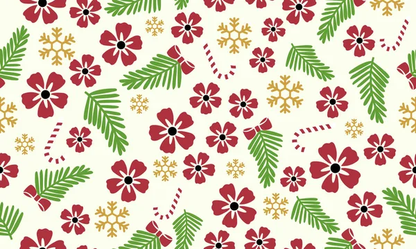 Roter Blumenschmuck, Blätter, florales Muster Weihnachten Tapete. — Stockvektor