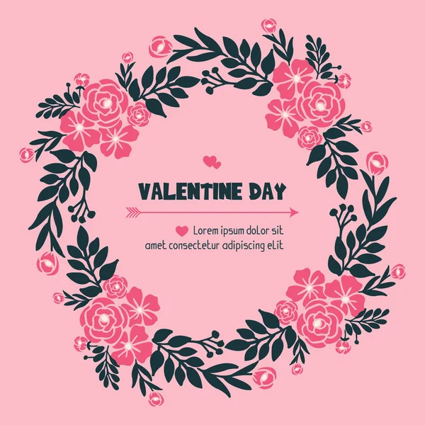 Cute pink flower frame, for valentine day card style. Vector — Stock Vector