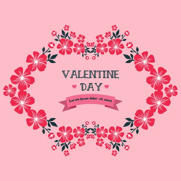 Grußkartenschablone vom Valentinstag, mit wunderschönem rosa Blumenrahmen realistisch. Vektor — Stockvektor