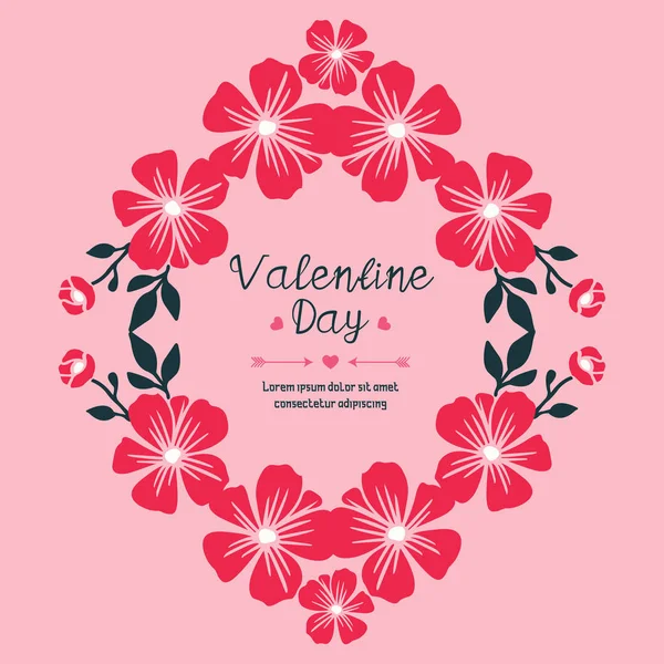 Poster Schriftzug Valentinstag, mit Dekoration rosa Blumenrahmen blüht. Vektor — Stockvektor