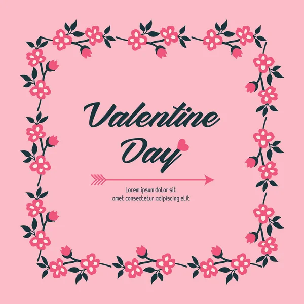 Decoration template valentine day, with plant texture of pink flower frame. Vector — Stock Vector
