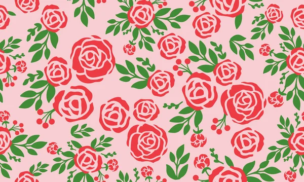 Padrão floral papel de parede sem costura com design vermelho rosa flor fundo . — Vetor de Stock