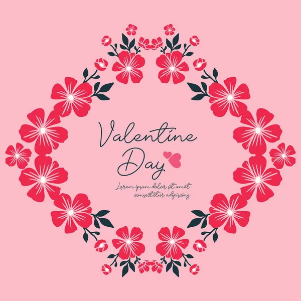 Greeting card template of valentine day, with beautiful pink flower frame realistic. Vector — Stock Vector