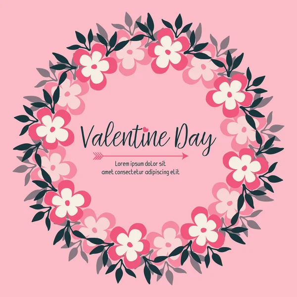 Decor text of valentine day, with various shape pattern of leaf flower frame. Vector — Stock Vector