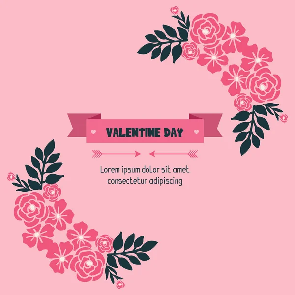 Cute pink flower frame, for valentine day card style. Vector — Stock Vector