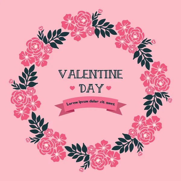 Cute pink flower frame, for valentine day card style. Vector — Stock Vector