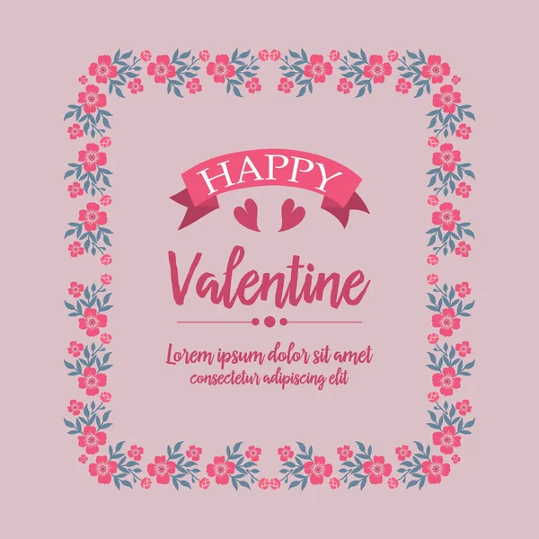 Postertext von glücklichem Valentinstag mit nahtlosem Blattblumenrahmen. Vektor — Stockvektor