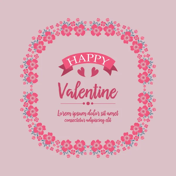 Template for happy valentine poster, with motif pattern leaf flower frame. Vector — Stock Vector