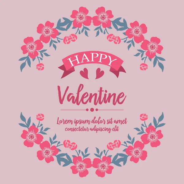 Eleganter, moderner rosafarbener Blumenrahmen für eine Glückwunschkarte zum Valentinstag. Vektor — Stockvektor