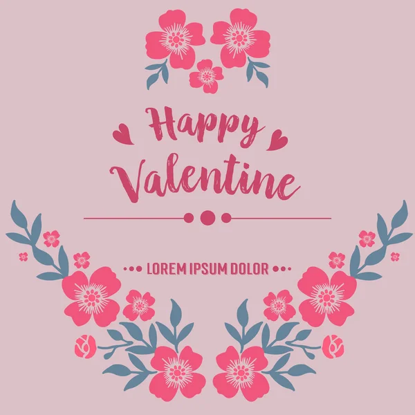 Moderne Glückwunschkarte zum Valentinstag, mit leuchtend rosa Blumenrahmen. Vektor — Stockvektor
