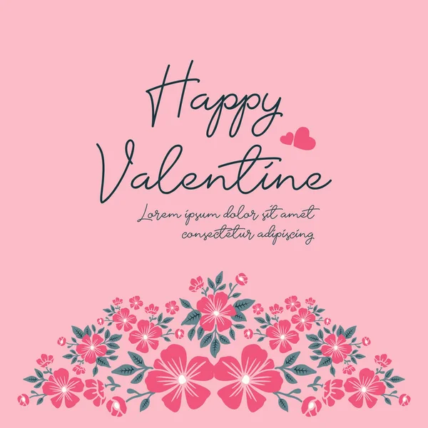 Kartenkonzept des Valentinstages, mit Blattblumenrahmen, isoliert auf rosa Hintergrund. Vektor — Stockvektor