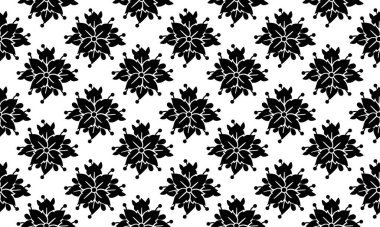 Soyut çiçek desenli arkaplan, beyaz arkaplanda siyah siluet.