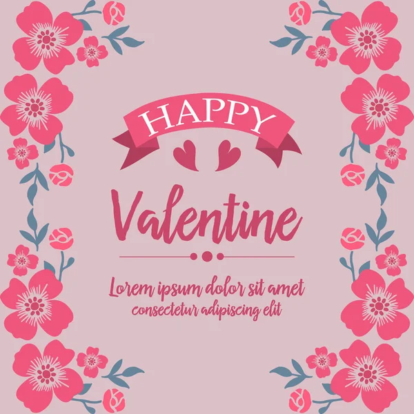 Tarjeta de felicitación vintage de feliz San Valentín, con belleza gráfica de marco de flores rosadas. Vector — Vector de stock