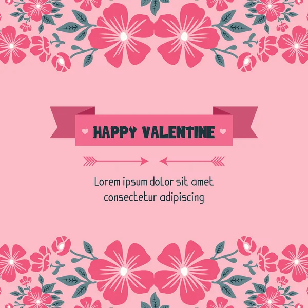 Kartenkonzept des Valentinstages, mit Blattblumenrahmen, isoliert auf rosa Hintergrund. Vektor — Stockvektor