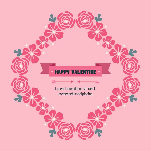 Elegant banner lettering of valentine day, with decorative beauty of pink flower frame. Vector — Stock Vector