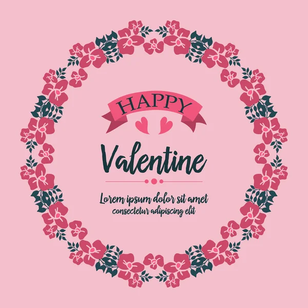 Dibujo de letras de feliz San Valentín, con la belleza sin costuras marco de flores de color rosa. Vector — Vector de stock