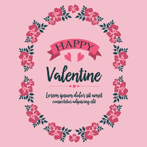 Diseño de tarjeta de feliz San Valentín, con la naturaleza marco de flores de color rosa adornado. Vector — Vector de stock