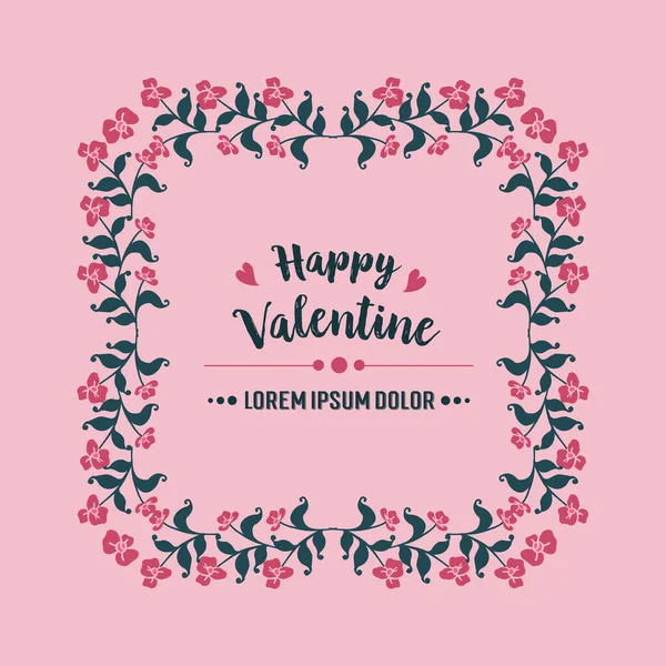 Kartenvorlage happy valentine, mit Zeichnung von rosa Blumenrahmen Hintergrund. Vektor — Stockvektor