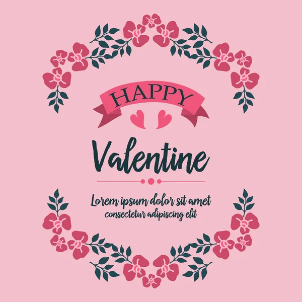 Modèle de carte Valentin heureux, avec dessin de fond de cadre de fleur rose. Vecteur — Image vectorielle