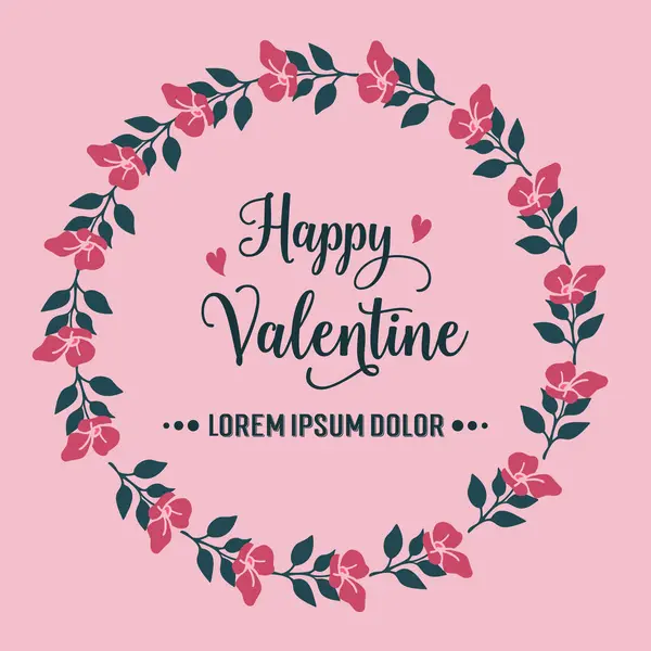 Poster text of happy valentine, with beautiful wallpaper of leaf flower frame. Vector — Stock Vector