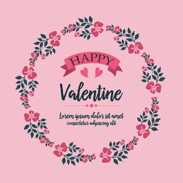 Art unique of pink wreath frame, for various card of happy valentine. Vector — Stock Vector