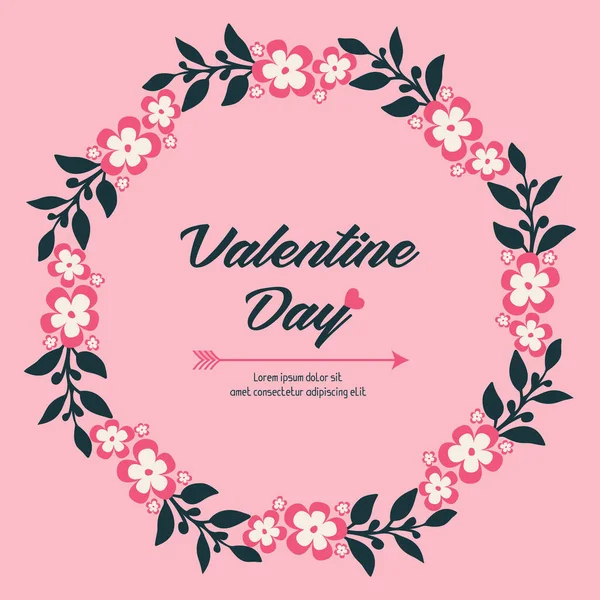 Schriftzug Valentinstag, romantisch, mit Zeichnung von Blatt floralen Rahmen. Vektor — Stockvektor