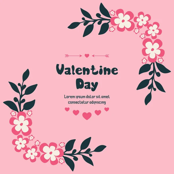 Lettering valentine day, romantic, with drawing of leaf floral frame. Vector — Stock Vector