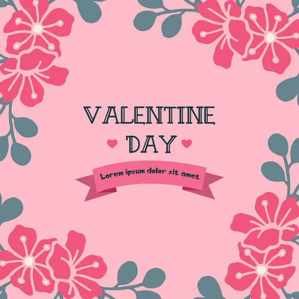 Valentin napi szöveges díszítés, rózsaszín virág keret rózsaszín háttér. Vektor — Stock Vector