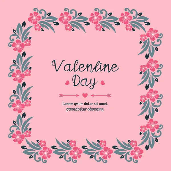 Sevgililer Günü tebrik kartı şablonu, dikişsiz yapraklı çiçek çerçeveli. Vektör — Stok Vektör