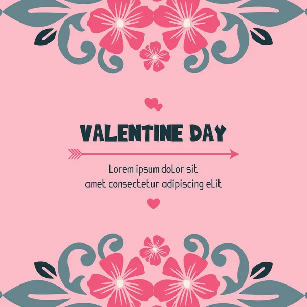 Card design valentine day, with pink flower frame beauty. Vector — Stock Vector