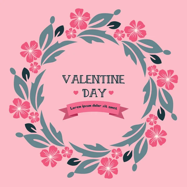 Card design valentine day, with pink flower frame beauty. Vector — ストックベクタ