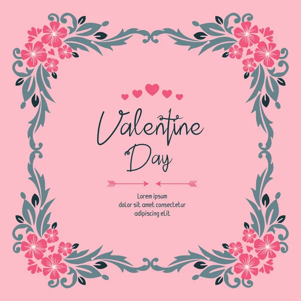 Card design valentine day, with pink flower frame beauty. Vector — Stock Vector