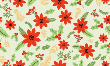 Çiçek desenli Noel arkaplanı, kırmızı çiçekler mükemmel..