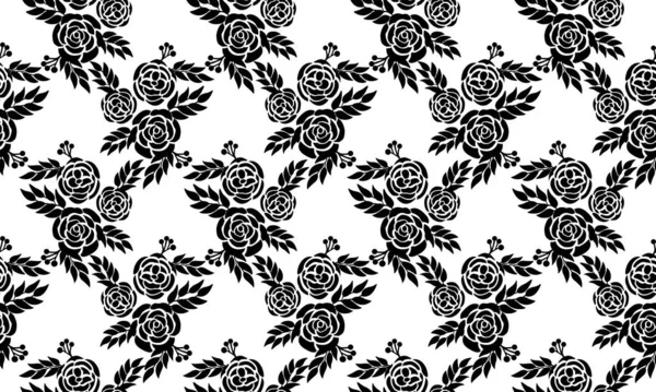 Motif sans couture Noël floral, fleur noire sur fond blanc . — Image vectorielle