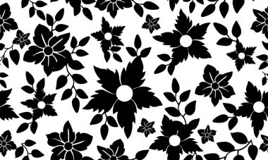 Siyah çiçek süsü, soyut çiçek desenli arkaplan.