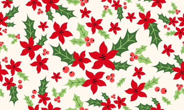 Fondo de patrón floral de Navidad, flor roja adornada . — Vector de stock