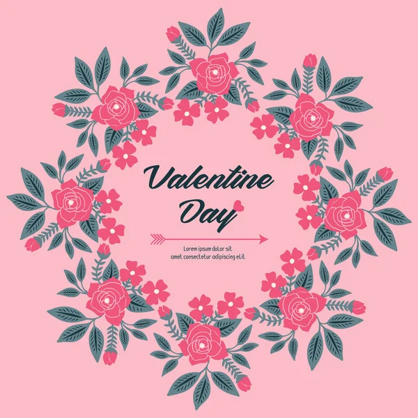 Valentine day card design with abstract pink wreath frame. Vector — Stock Vector