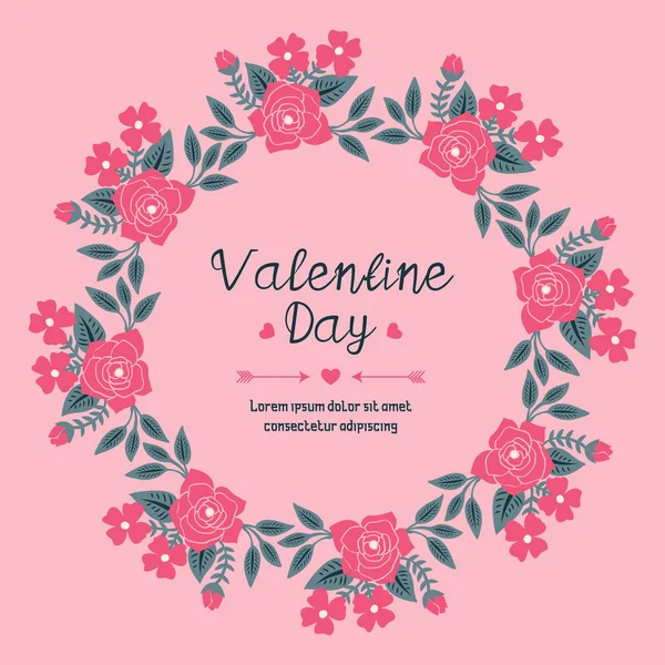 Design de cartão de dia dos namorados com moldura de coroa rosa abstrata. Vetor — Vetor de Stock