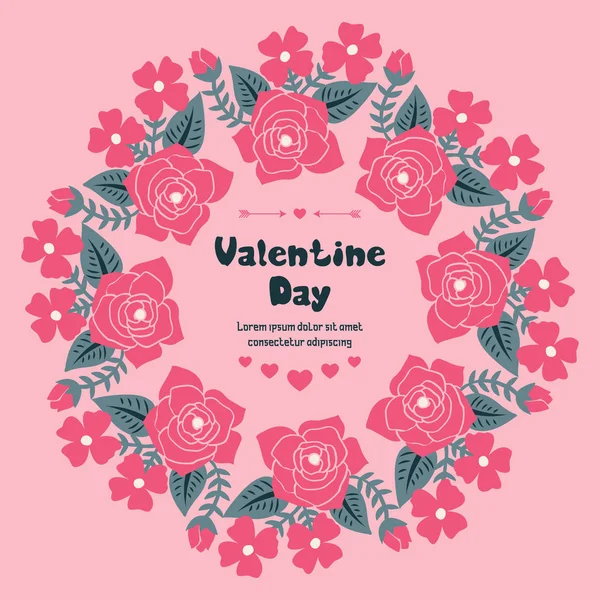 Valentine day card design with abstract pink wreath frame. Vector — Stock Vector