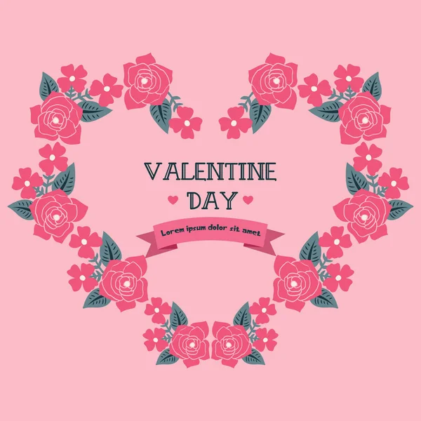 Sablon Valentin napi háttér, aranyos rózsaszín virág keret. Vektor — Stock Vector