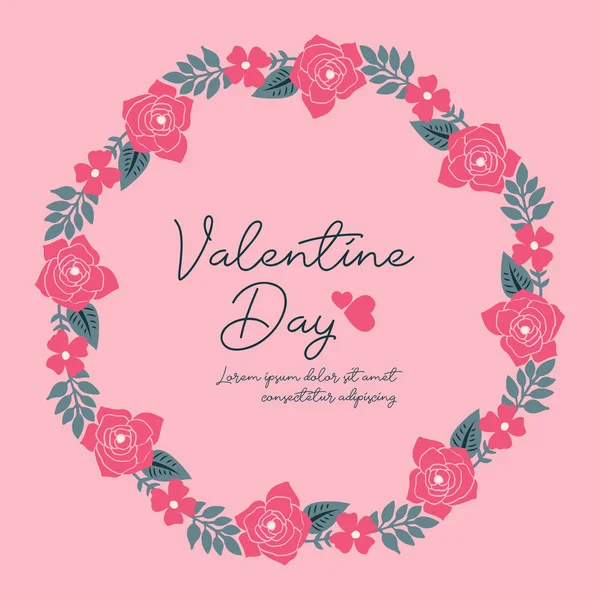 Valentinstag Grußkarte, mit rosa Rose Blumenrahmen Kunst. Vektor — Stockvektor