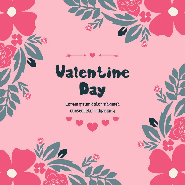 Kartensammlung von Valentinstag, rosa Blumenrahmenpflanze. Vektor — Stockvektor